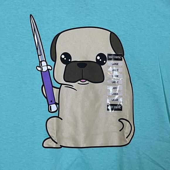 Black Matter, Pug, Knife, Graphic, Cartoon T-shirt, size Large - Picture 2 of 6